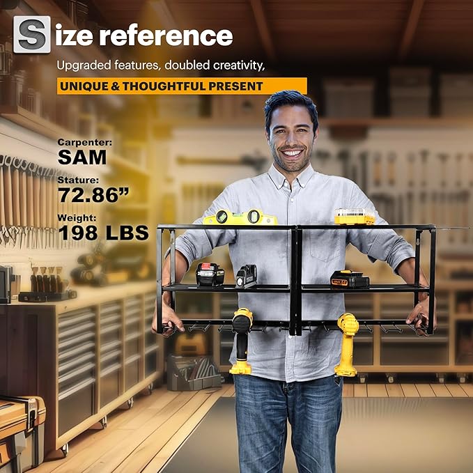 Spampur Power Tool Organizer, 15 Min Fast Assembly, 8 Slots 3 Layer Heavy Duty Metal & Max 150lb load Cordless Power Dill Holder in Garage/Workshop/Pegboard/Shed Suitable for giving for Father's Day