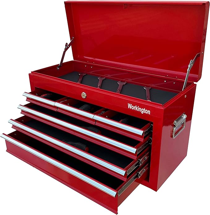 Workington Portable Metal Tool Chest with 6 Drawers, 24" 6-Drawer Tool Chest Cabinet with Ball Bearing Drawer Slides, Steel Tool Storage Box Organizer 4005 Red