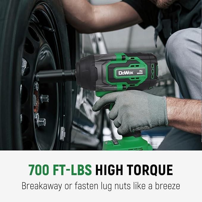 1/2 inch High Torque Cordless Impact Wrench, 700 Ft-lb Power Electric Impact Gun, with 2-Hour Fast Charger, 21V 4.0Ah Battery, 1 Tool Bag, 5 Sockets
