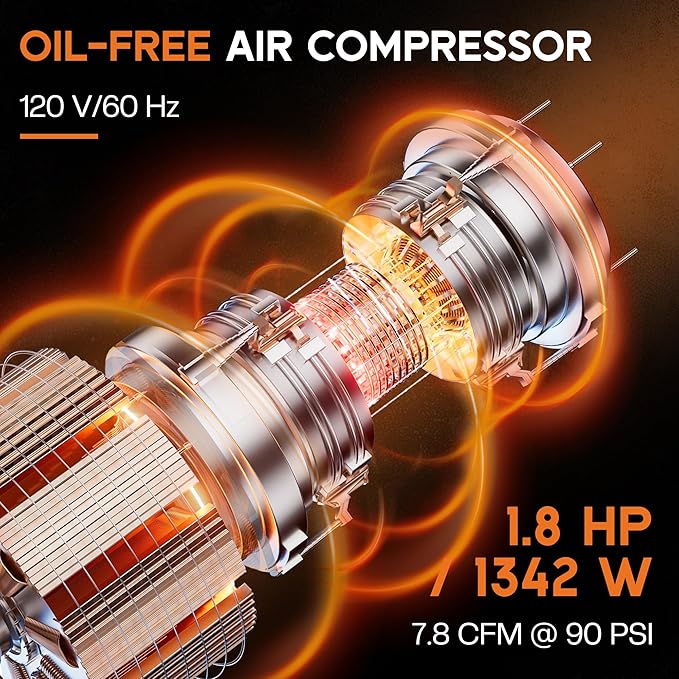 Albott 10 Gallon Vertical Air Compressor, 1.8 HP Electric Air Compressor with Copper Motor, 120 PSI Max, Portable Ultra Quiet Tank for Garage, Nailing, Tire Inflation