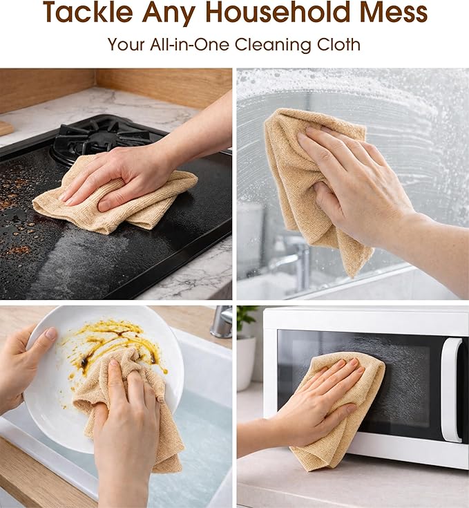 KitchLife Microfiber Cleaning Cloth Roll, 100 Pack - Tear-Away Microfiber Paper Towels, Lint-Free, Reusable, Washable for Kitchen, Car, Dishes, and Sensitive Surfaces (Wheat)