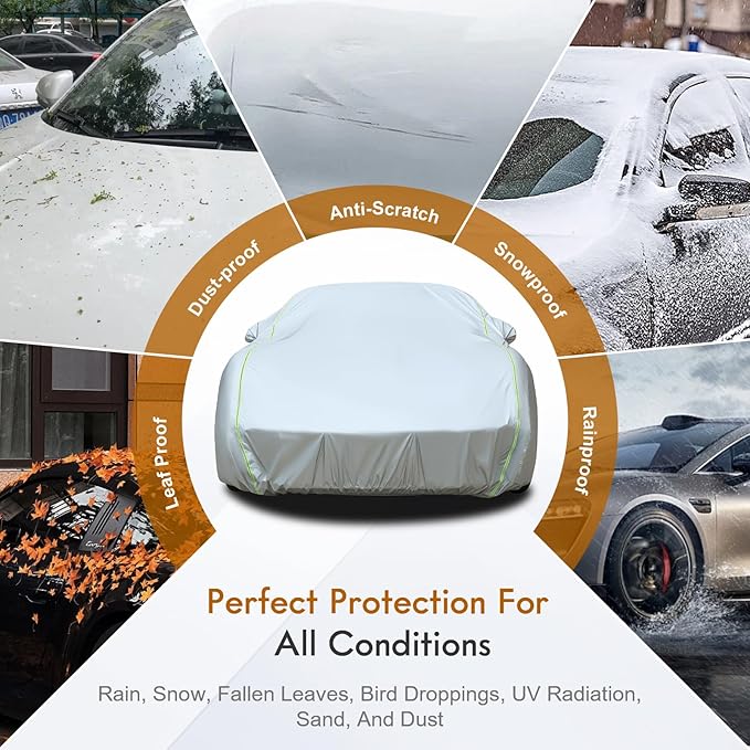 Tecoom Car Cover Waterproof All Weather, Windproof UV Sun Rain Snow Protection Outdoor Full Cover with Top Reflective Strip, Door Zipper, Fit for Coupe/Convertible/Sport Cars (167-172 Inches)