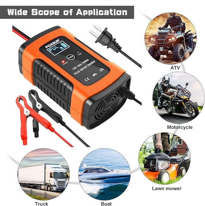 12V 5 Amp Automotive Smart Battery Charger Maintainer for Car, Motorcycle, RV, SUV, Lawn Mower, Boat, RV, SUV, ATV and More