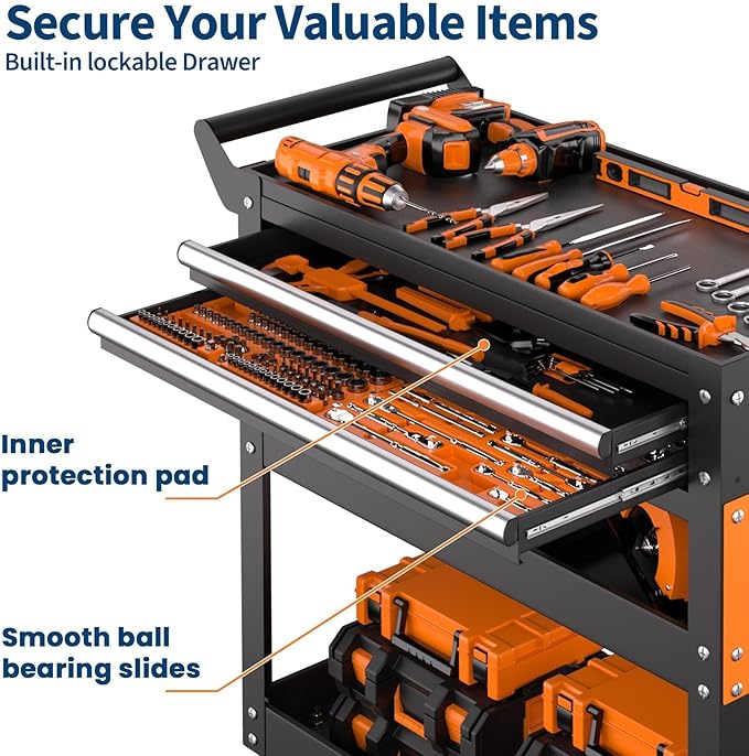 5 Tier Heavy Duty Rolling Tool Cart On Wheels, 400 Lbs Capacity, Metal Utility Carts with Lockable Drawer & Side Pegboards, Mechanic Tool Storage Organizer for Garage Workshop Repair Shop