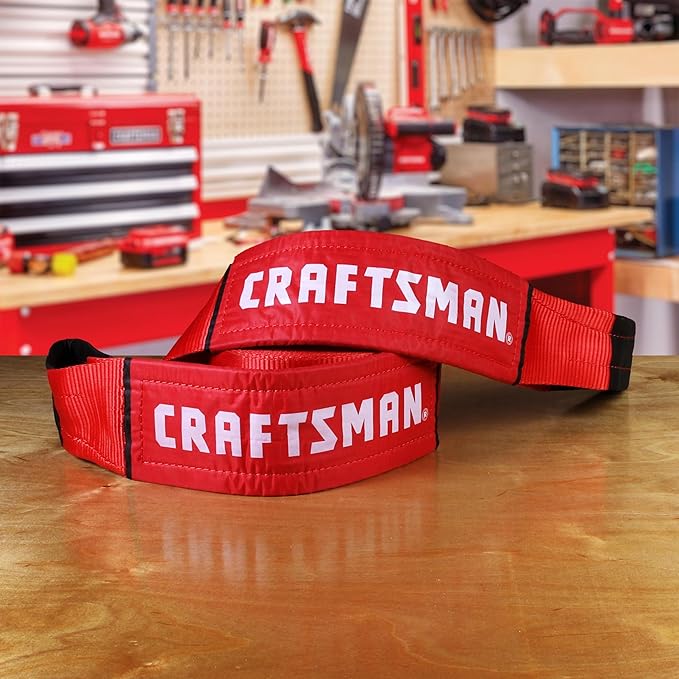 Craftsman CMXAZBS2003 Black/Red 4” x 30’ Heavy-Duty Recovery Tow Strap with Loop Ends - 6,666 lb Safe Wortking Load / 20,000 lb Break Strength