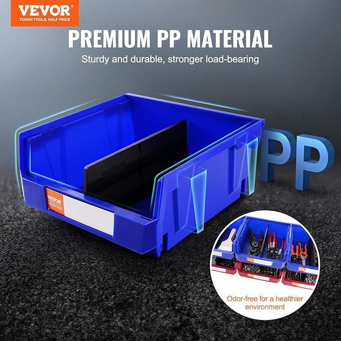 VEVOR Plastic Storage Bins 6 Pack (11 x 11 x 5-Inch), Hanging Stackable Storage Organizer Bins, Heavy Duty Stacking Containers for Closet, Garage, Office, Home, Pantry or Small Parts Organization