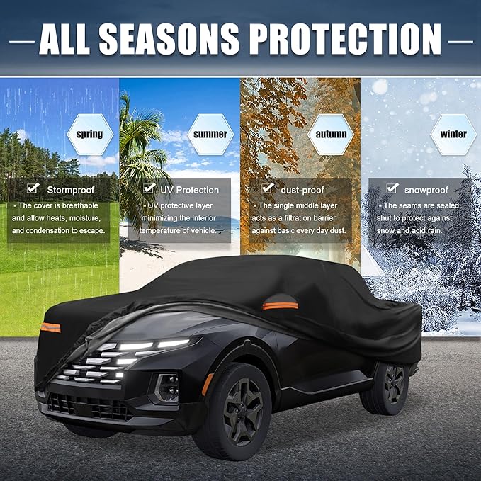 X AUTOHAUX Car Cover for Hyundai Santa Cruz 210D-PU Outdoor Full Car Cover All Weather with Door Zipper for Waterproof Windproof Sun Rain Snow Protection
