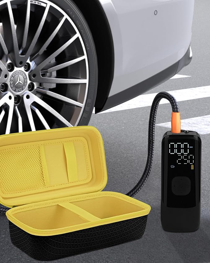 Tire Inflator Case for Airmoto/Skight/LOLSSA/Teffim/Hafuloky/Frarome/ILTIDE, Portable Carrying Air Compressor Case Compatible 120/150 / 180 PSI, Car Air Pump Storage Holder Box (black+yellow)