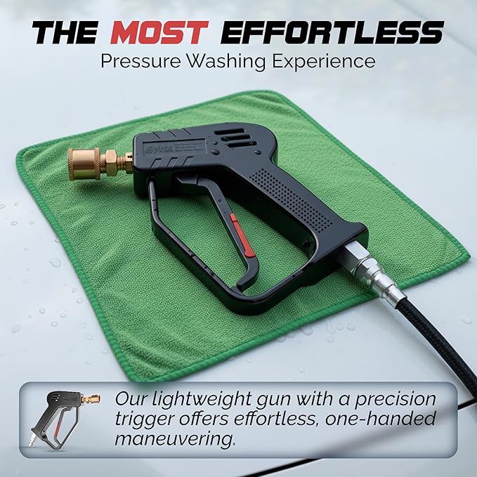 SPIRIX Stubby Pressure Washer Gun - 4000 PSI Short Power Washer Gun with 360° Swivel, 3/8" Quick Connect, Heavy Duty Spray Handle for Foam Cannon Car Wash Detailing
