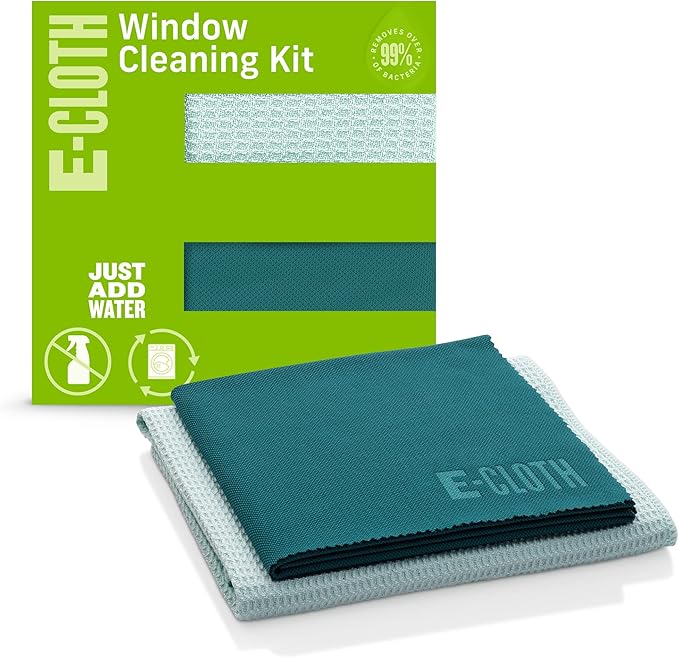 E-Cloth Window Cleaning Cloth - Eco Packaging - Glass Cleaning Cloth, Streak-Free Windows with Just Water, Microfiber Towel Kit for Windows, Car Windshield, Mirrors - Winter Green
