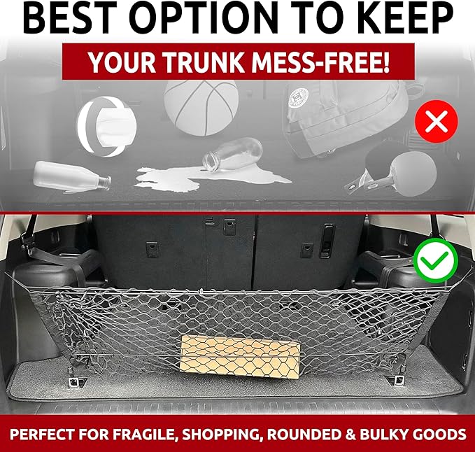 Envelope Style Trunk Mesh Cargo Net for Toyota 4Runner 2010 - 2024, Automotive Exterior Accessories - Premium Car Trunk Storage Organizers, Cargo Bed Net for Cars, Smart Vehicle Storage Organizer