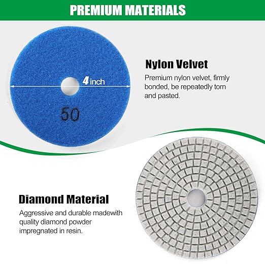 WORKEASE 4 Inch Diamond Polishing Pads Wet/Dry 12PCS, 50 Grit Diamond Sanding Pad, Granite Stone Concrete Marble Rock Countertop Quartz Polish Pad