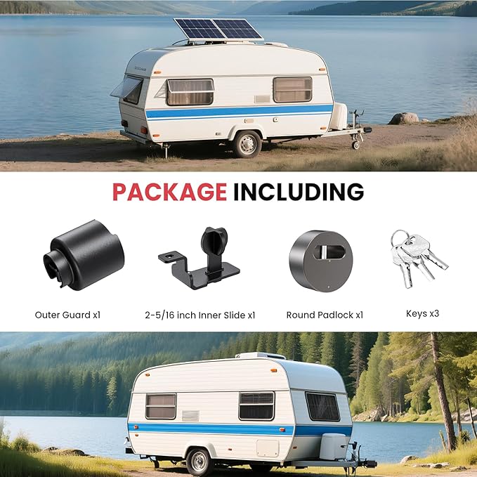 【2026 Upgraded】 Trailer Hitch Locks Fits 2 5/16" Coupler with Drainage Hole, Heavy Duty Anti-Theft Steel Trailer Coupler Lock, Trailer Lock for Trailer, RV, Boat, Pickup