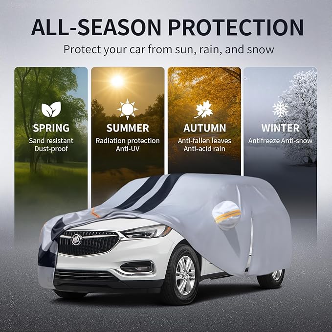 Multi-Layer Car Cover Custom Fit for Buick Enclave(2007-2026), 100% Waterproof All Weather for Automobiles, Gift with Towel, Heavy Duty Car Covers for Rain Sun UV Protection with Door Zipper