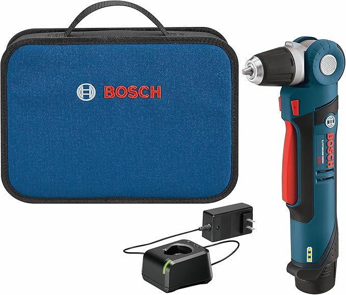 BOSCH PS11-102 12-Volt Lithium-Ion Max 3/8-Inch Right Angle Drill/Driver Kit with BOSCH 24 Piece Impact Tough Screwdriving Custom Case System Set SDMS24, 24pc