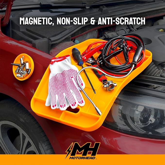 MOTORHEAD Super Grip Silicone Tool Tray Set (4-Piece: 23”, 16”, 12” & 4”) Magnetic, Non-Slip, Anti-Scratch,Withstands Temperatures Up to 248°F/120°C, Non-Conductive & Anti-Static, Orange (AT06006G)
