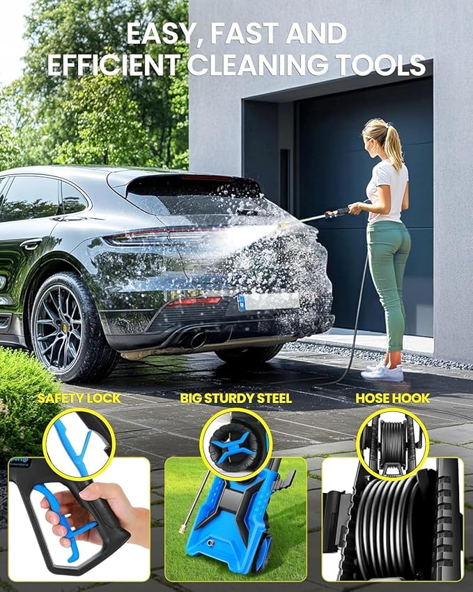 5000PSI Pressure Washer Adjustable Pressure,Power Washer with Foam Cannon,4 Nozzles,33FT Hose and 500ml Soap Bottle for Home/Cars/Driveways/Patios/Fences