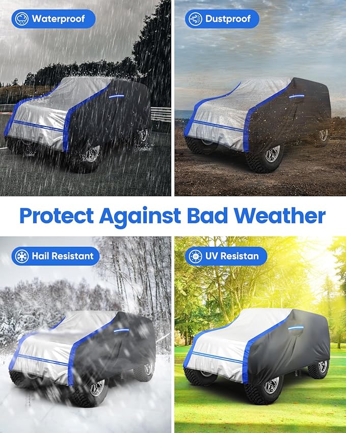NOVSIGHT Car Cover for Jeep Wrangler 2 Door (2007–2025 JK JKU JL JLU), Waterproof All Weather Outdoor Cover, 6-Layer Heavy Duty, 60 MPH Windproof Straps, Reflective Strips, Soft Lining