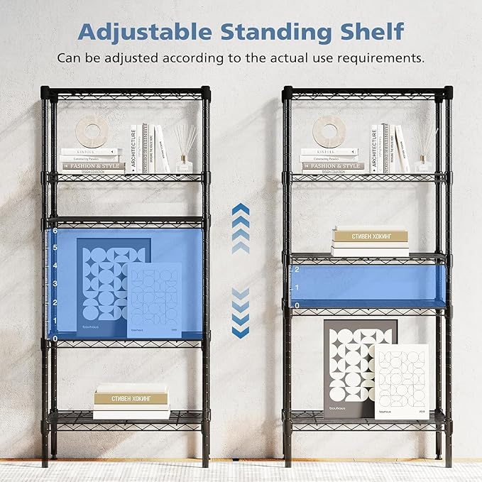 HealSmart 5-Tier Metal Wire Storage Shelves, Adjustable Standing Storage Rack Shelf, Heavy Duty Steel Shelving Unit Organizers for Kitchen Bathroom Pantry Garage, 23.3" W×13.4" D×60" H, Black