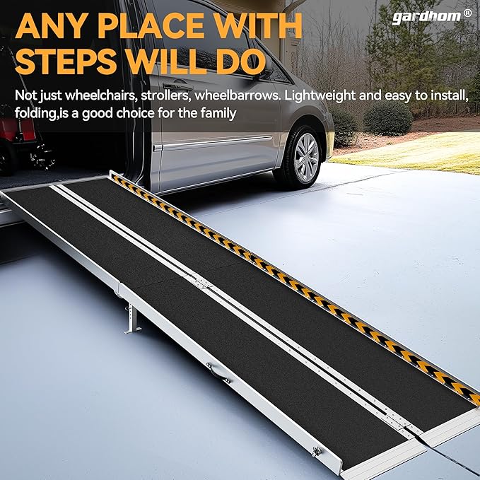 gardhom Portable Wheelchair Ramp 8FT, Anti-Slip Aluminum Handicap Ramp Wheelchair Ramps for Home Steps Entrance Threshold Doorways Stairs Curbs Scooter