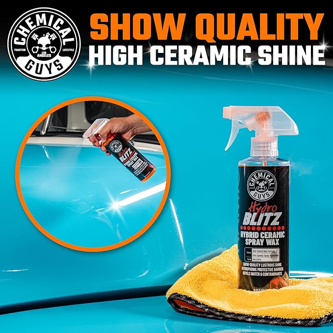 Chemical Guys HydroBlitz Ceramic Spray Wax with Carnauba - Hybrid Car Wax Spray Formula for Cars, Trucks, SUVs and RVs, Boosts Gloss, Protection & Water Beading on Paint, Glass and Wheels, 16 fl oz