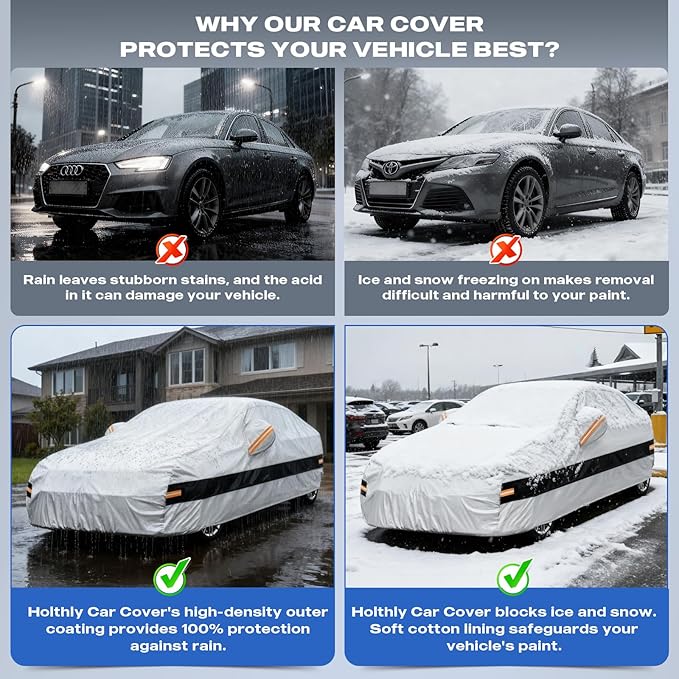 10 Layers Car Cover Custom Fit for Tesla Model Y (2020-2026), Waterproof All Weather for Automobiles, Outdoor Full Cover Sun Dust Rain Protection with Cotton. Silver