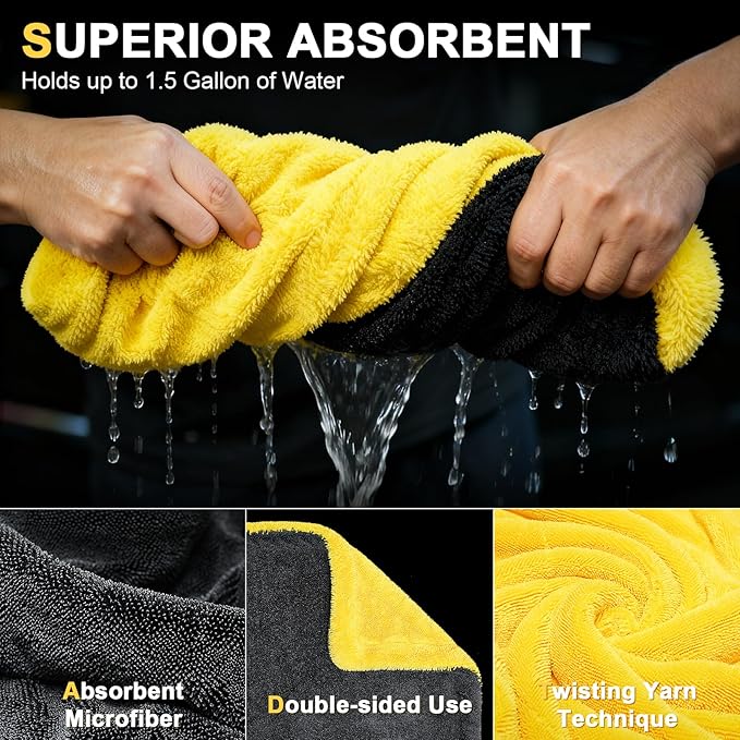 1400 GSM Car Drying Towels Car Detailing– XXL Microfiber Towels for Cars, Trucks (48" x 24"), Ultra-Absorbent, Streak-Free, Scratch-Free, No Water Spots, Double-Twist Pile & Edgeless Design