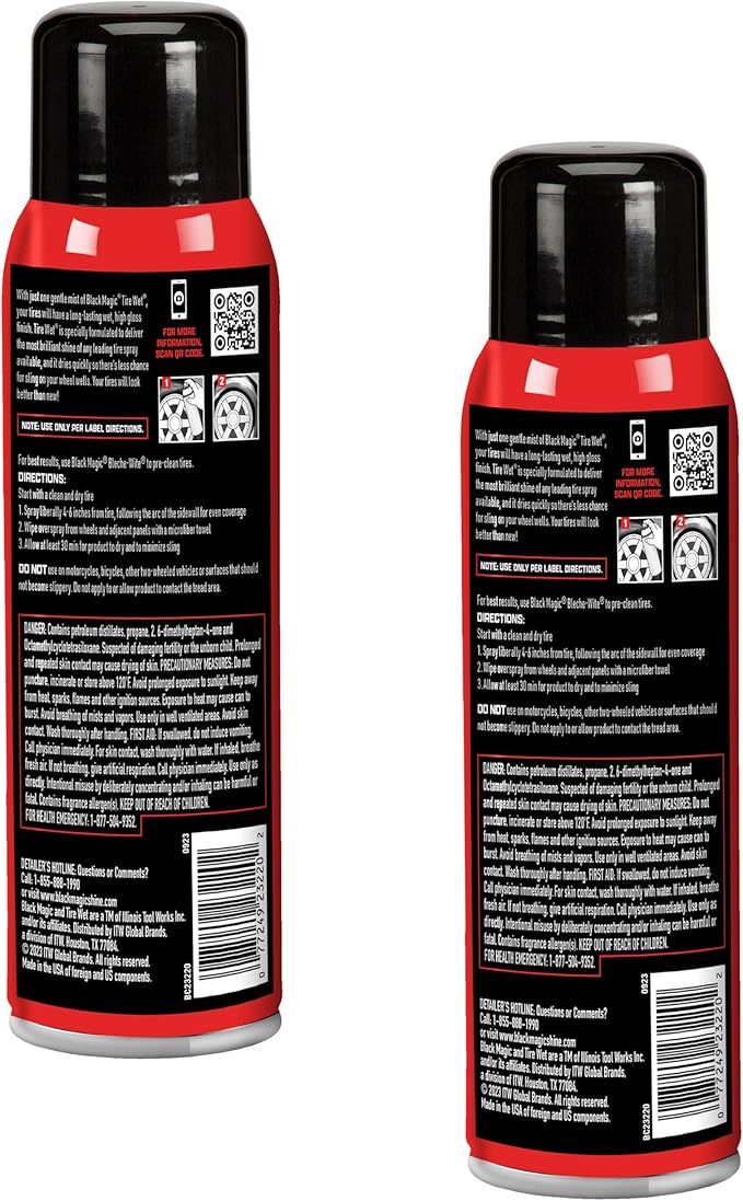 Black Magic 120270 Tire Wet Spray, Weather & Rinse-Resistant Formula that leaves Tires looking Wet, Black & Glossy in One Spray, 14.5 Fl. Oz. (Pack of 2)