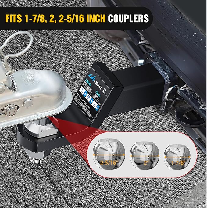 Nilight 1-7/8", 2" and 2-5/16" Diameter Chrome Trailer Hitch Ball, Maximum Load Capacity Up to 8,000 lbs, 1- Inch Shank Universal Fit Gray