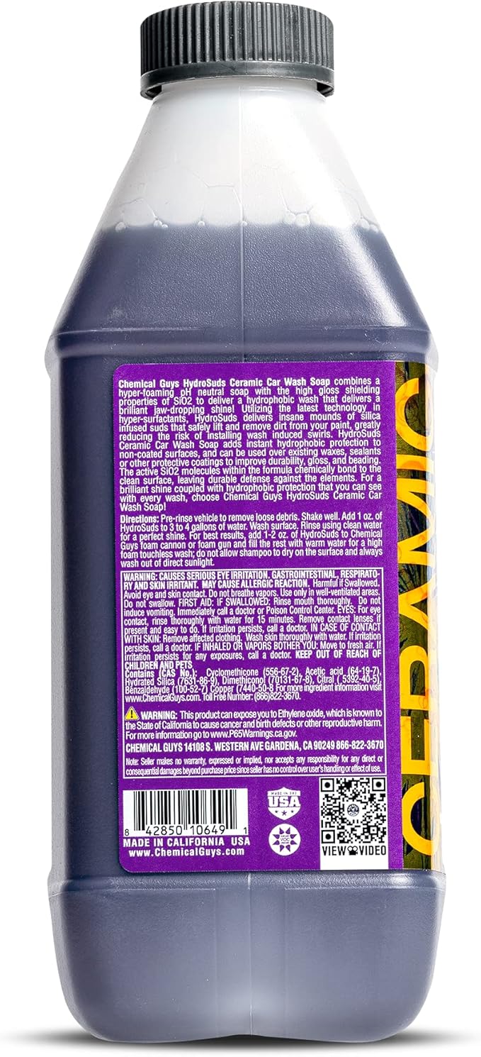 Chemical Guys HydroSuds Ceramic Shine High Foaming Car Wash Soap - Foam Cannon Soap, Works with Foam Guns or Bucket Washes Safe for Cars, Trucks, Motorcycles, RVs, & More, Berry Scent - 64 fl oz
