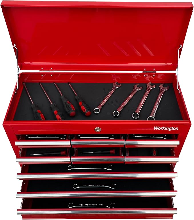 Workington Portable Metal tool chest with 9 drawers, 24" Cabinet with Ball Bearing Drawer Slides, Steel Tool Storage Box Organizer 4006 Red