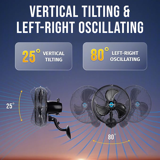 Tornado 16-Inch Pro Series Waterproof Outdoor Oscillating Wall Mount Fan – Heavy-Duty High-Velocity Metal Fan for Industrial, Commercial, Residential, and Greenhouse Use – UL Safety Listed