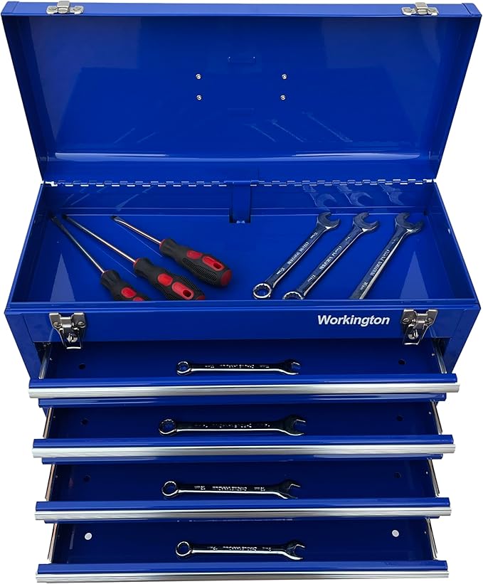 Workington Portable Metal Tool Chest with 4 Drawers, 20" 4-Drawer Tool Chest Cabinet with Ball Bearing Drawer Slides, Steel Tool Storage Box Organizer 4004 Blue