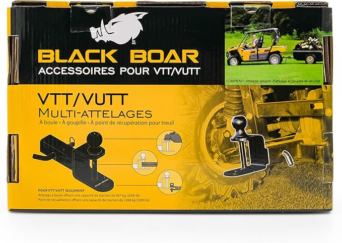 Black Boar UTV ATV Multi-Hitch - Features 1-7/8” Hitch Ball, 2” Shank - 6” (L) Shank - Hitch Ball has 2” Rise & Rated for 2,000lbs - Use w/utility trailers, tow straps & other ATV Accessories (66027)