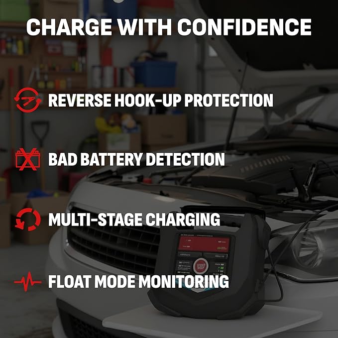 Schumacher Electric 1.5A Car Battery Charger and Maintainer, 3-in-1 Solution, for 6V/12V Power Sport, Automotive, and Marine Batteries, SC1355.