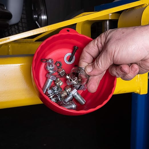 OEMTOOLS 25333 Red Magnetic Nut Cup, Curved Magnetic Parts Tray Holds Up to 5 Pounds, Attaches To Metal Surfaces, Multi-Use Nuts And Bolts Organizer Made From Durable ABS Plastic