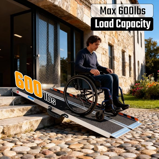 4FT Portable Wheelchair Ramp, 600 LBS Capacity Folding Handicap Ramp, Non-Slip Aluminum Portable Ramps, Threshold Ramp for Home Steps, Stairs, Doorways, Home Entry, and Door