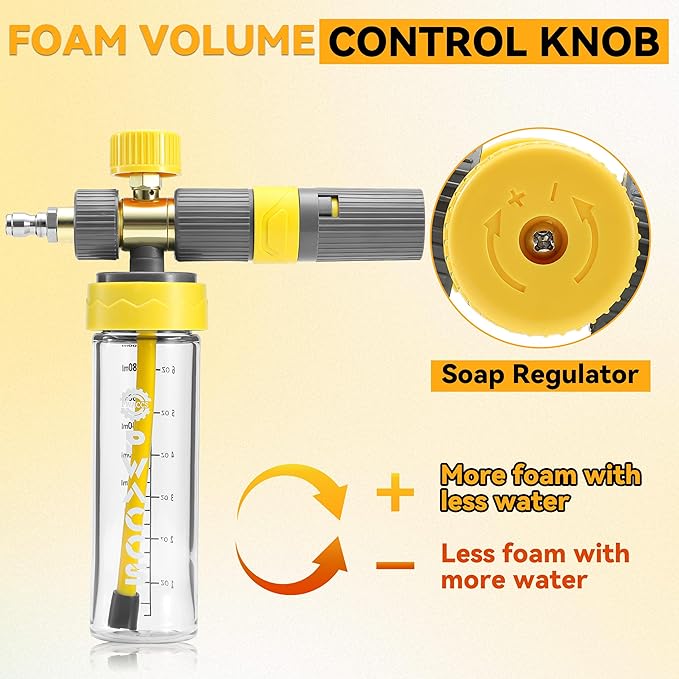 PWACCS Pressure Washer Small No-Dilution Foam Cannon Pro with Short Gun, Power Washer Soap Foam Gun with 4 Spray Nozzles for Car Wash