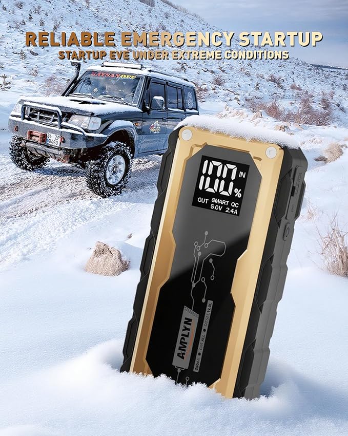Car Jump Starter with 65W Quick Charger 24000mAh Battery Pack,12V Car Battery Jumper Starter Portable,LED Display,All Gas 12L Diesel Engine Booster,Jump Box with LED Light,Jump Cable