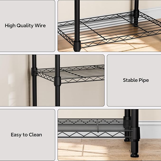 M MZG 4 Tiers Shelf Metal Storage Shelves Wire Rack Closet Organizers for Garage Kitchen Bathroom Laundry Black 11.8" D x 17.7" W x 41.9" H