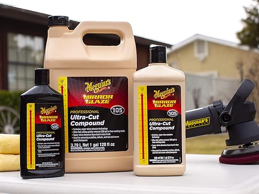 Meguiar's Mirror Glaze M105 Ultra-Cut Compound, Car Rubbing Compound for Removing Scratches and Heavy Swirls While Adding Shine, Safe and Effective on All Glossy Car Paint and Clear Coats, 1 Gallon