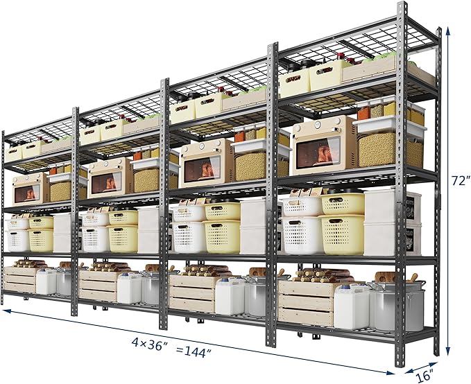 Garage Shelving 2200 LBS Storage Shelves Adjustable Metal Shelving Unit Heavy Duty 5 Tier Metal Shelves for Garage Kitchen Pantry Warehouse Basement, 36" W × 16" D × 72" H, 4 Pack