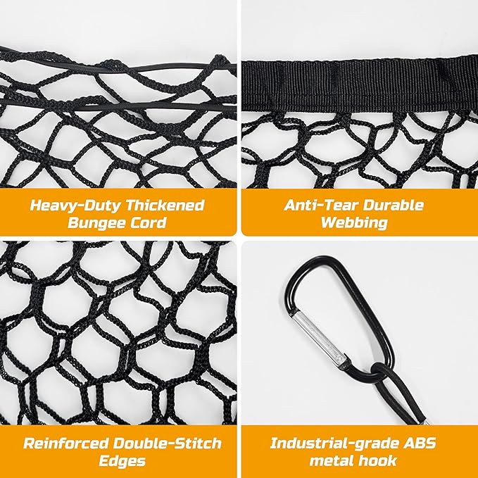 Truck Bed Cargo Net, 49" x 18" (Stretches to 59" x 18'') Envelope Style Organizer, Fits Ford F150, Chevy Silverado, RAM 1500, GMC Sierra, Heavy Duty Mesh with 4 Metal Carabiners for Groceries & Gear