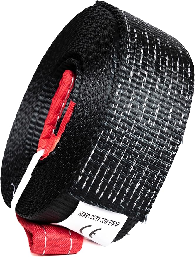 HiGear 3" X 30' Tow Strap 6.5 Ton 3 Inch X 30 Ft. Polyester Rope with 2 Loops 14,000lb Towing Recovery by Alfa Wheels (Black, 3in 30ft 3x30)