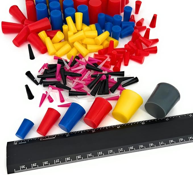 High Temp Masking Supply 235 Piece Silicone Rubber Plug Set - Sizes 1/32" to 1" - Tapered Stoppers for Powder Coating, Painting, Ceramic Coating, Sealing Holes - Non-Toxic, Flexible, Reusable