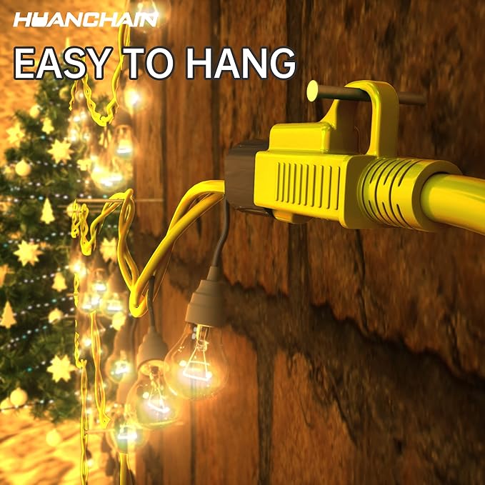 HUANCHAIN Indoor Outdoor Extension Cord 50 ft Waterproof, 16/3 Gauge Flexible Resistant Appliance Extension Cord Outside, 13A 1625W 16AWG SJTW, 3 Prong Electric Cable Yellow, ETL