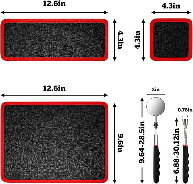 Qidejoy 3Pcs Magnetic Tool Mat with Pickup Tool & Telescoping Magnetic Inspection Mirror, Flexible PVC Pad & Non-Slip Holder & Tray – Tools for Mechanics, Garage, Workshop & Repair, Toolbox Organizer
