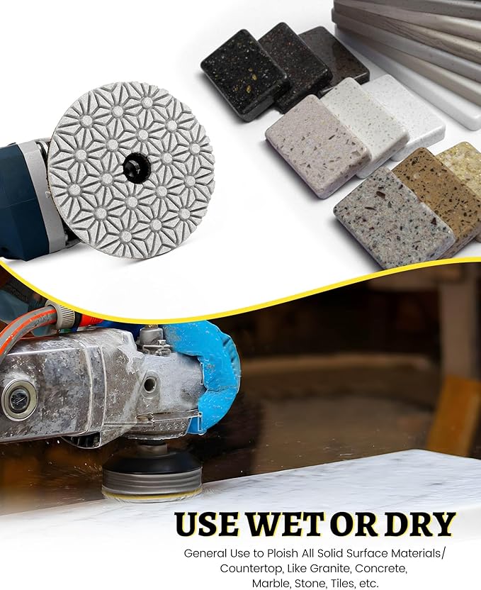 Wet/Dry 3 Step 4 Inch Diamond Polishing Pads,Step 1 Granite Polishing Pads for Granite Quartz Marble Concrete Terrazzo