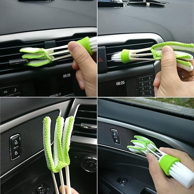 11Pcs Auto Detailing Set, Boar Hair Brushes, Steel Wire & A/C Brushes, Red, Soft Bristles, Wood Handles for Cleaning Interior, Exterior, Leather, 6 Sizes
