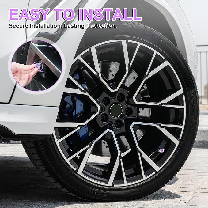 JUSTTOP 4 Pack Handmade Crystal Rhinestone Car Tire Valve Stem Caps, Car Wheel Tire Valve, Attractive Dustproof Bling Car Accessories, Universal for Cars, Trucks and Motorcycles-Purple